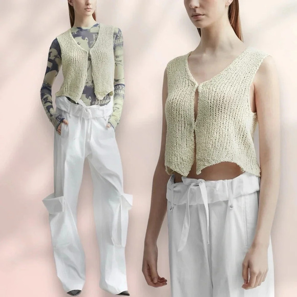 NWT TheOpen Product V NECK KNIT VEST Beige One Size - Picture 12 of 17